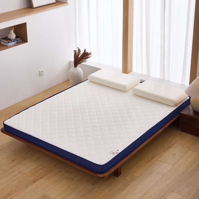 91家纺网 家纺一手货源 找家纺 优承佳生活馆（床垫） 2025新款磨毛大豆抗压棉立体床垫 磨毛大豆床垫-白+蓝（小方格）