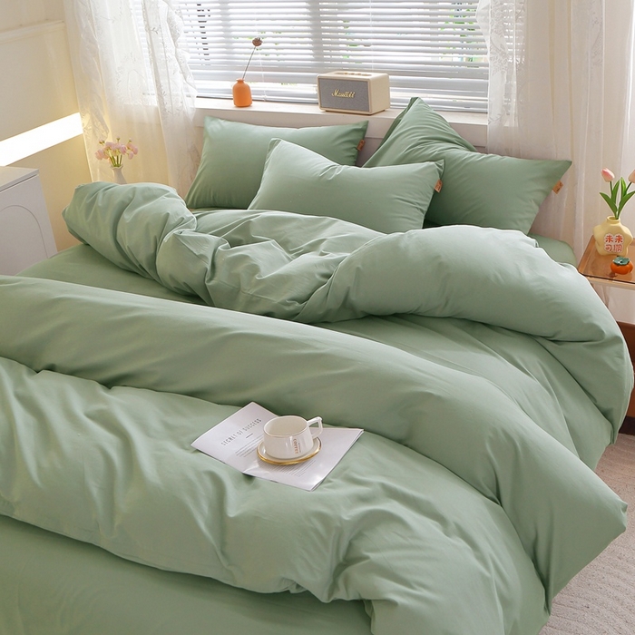 91家纺网 家纺一手货源 找家纺 晶缦 2025新款100%纯棉13376纯色喷气全棉磨毛多规格四件套 暖芸馨-茶卡绿