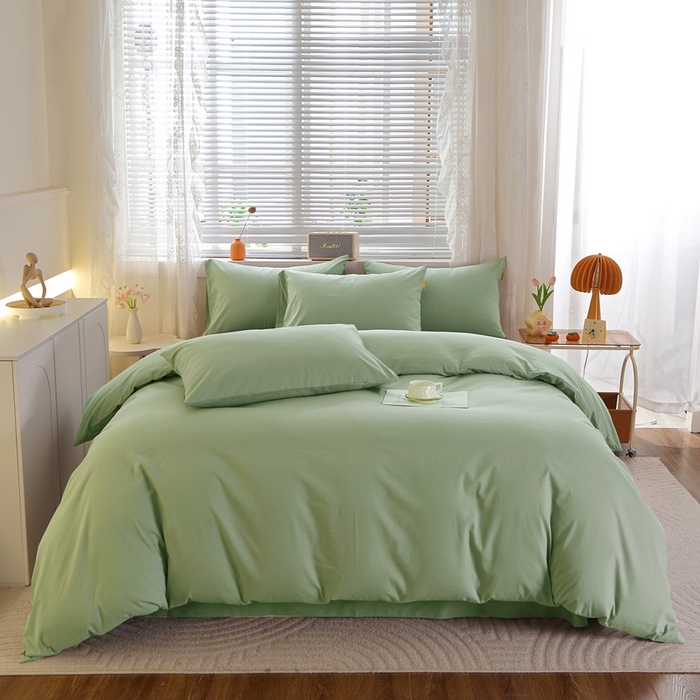 91家纺网 家纺一手货源 找家纺 晶缦 2025新款100%纯棉13376纯色喷气全棉磨毛多规格四件套 暖芸馨-茶卡绿
