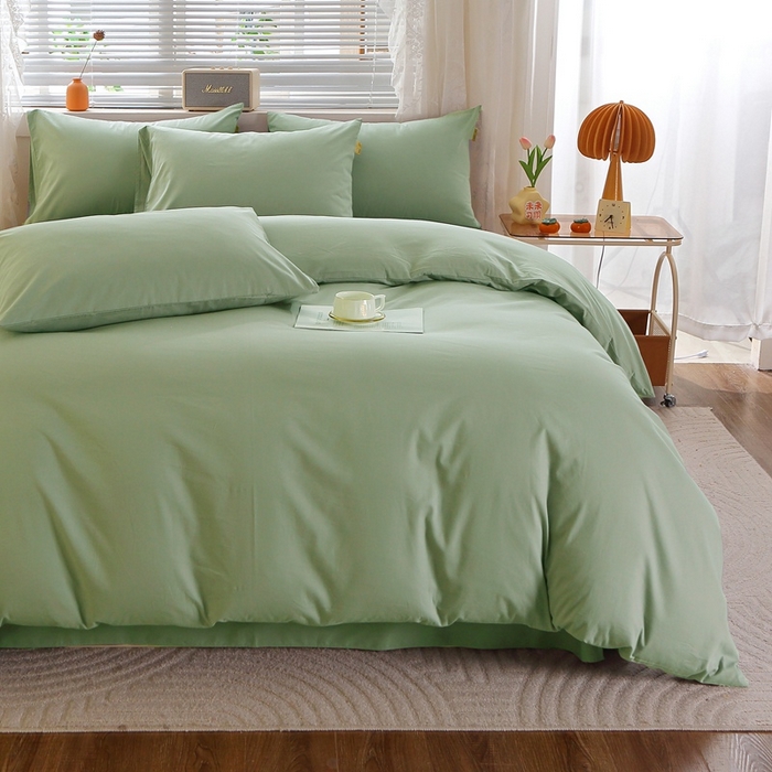 91家纺网 家纺一手货源 找家纺 晶缦 2025新款100%纯棉13376纯色喷气全棉磨毛多规格四件套 暖芸馨-茶卡绿