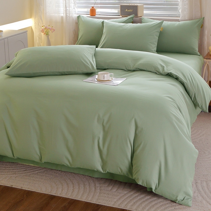 91家纺网 家纺一手货源 找家纺 晶缦 2025新款100%纯棉13376纯色喷气全棉磨毛多规格四件套 暖芸馨-茶卡绿