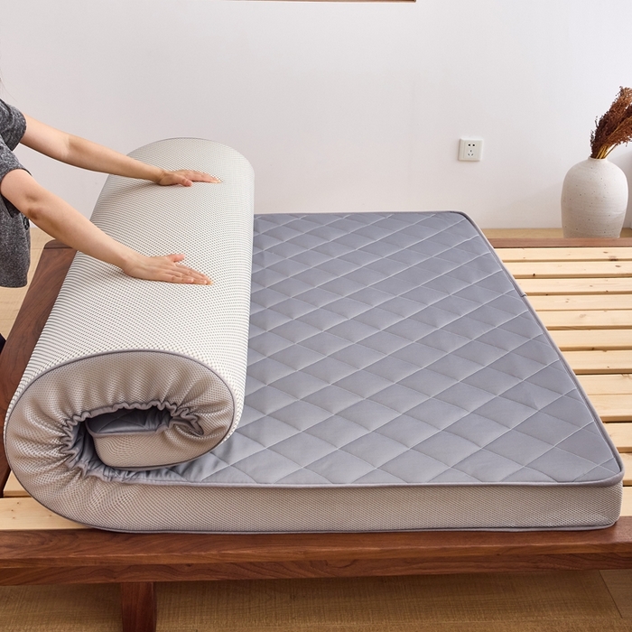 91家纺网 家纺一手货源 找家纺 优承佳生活馆（床垫） 2025新款磨毛大豆抗压棉立体床垫 磨毛大豆床垫-灰（小方格）