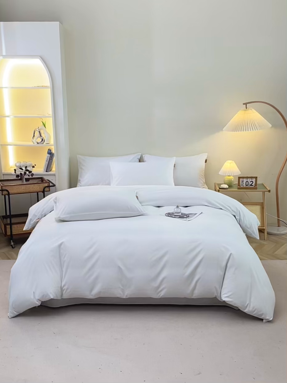 91家纺网 家纺一手货源 找家纺 晶缦 2025新款100%纯棉13376纯色喷气全棉磨毛多规格四件套 暖芸馨-本白色