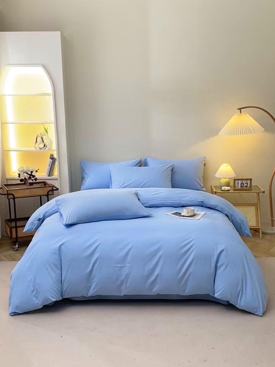 91家纺网 家纺一手货源 找家纺 晶缦 2025新款100%纯棉13376纯色喷气全棉磨毛多规格四件套 暖芸馨-淡天兰