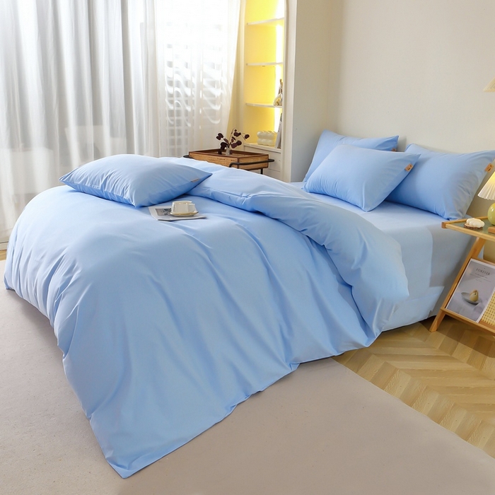 91家纺网 家纺一手货源 找家纺 晶缦 2025新款100%纯棉13376纯色喷气全棉磨毛多规格四件套 暖芸馨-淡天兰