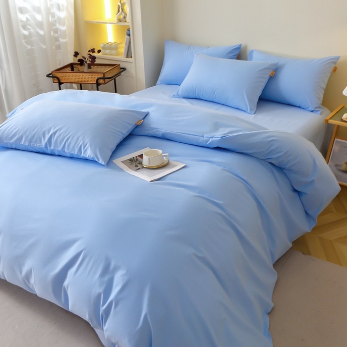 91家纺网 家纺一手货源 找家纺 晶缦 2025新款100%纯棉13376纯色喷气全棉磨毛多规格四件套 暖芸馨-淡天兰