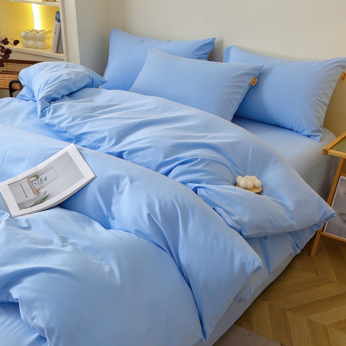 91家纺网 家纺一手货源 找家纺 晶缦 2025新款100%纯棉13376纯色喷气全棉磨毛多规格四件套 暖芸馨-淡天兰