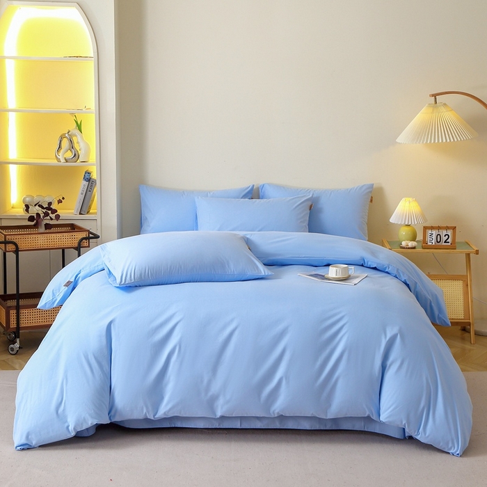 91家纺网 家纺一手货源 找家纺 晶缦 2025新款100%纯棉13376纯色喷气全棉磨毛多规格四件套 暖芸馨-淡天兰