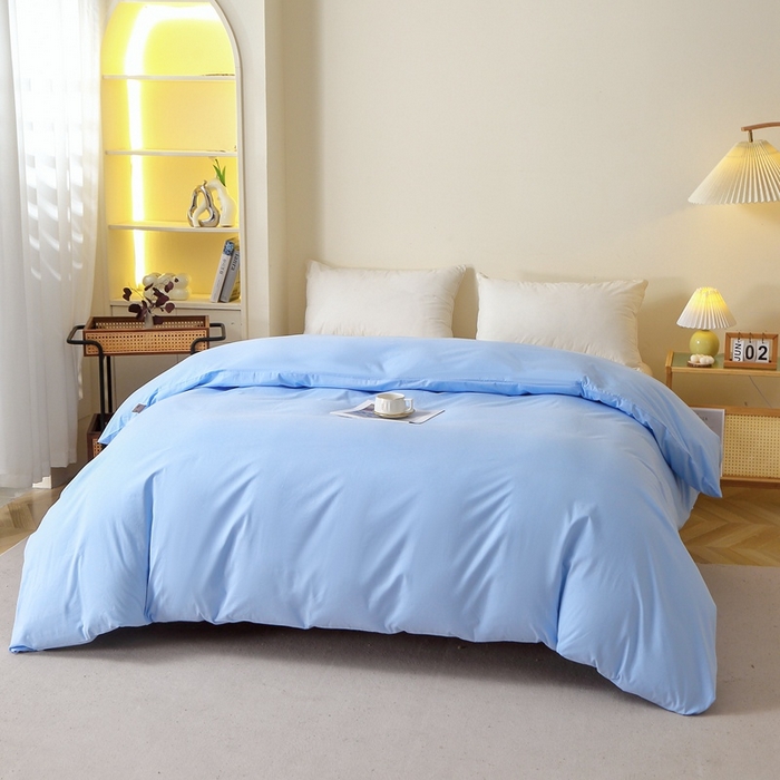 91家纺网 家纺一手货源 找家纺 晶缦 2025新款100%纯棉13376纯色喷气全棉磨毛多规格四件套 暖芸馨-淡天兰