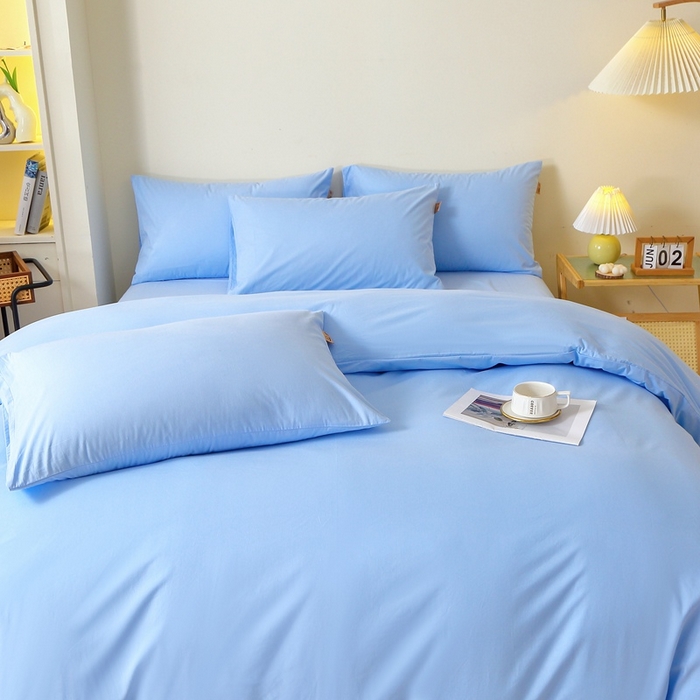 91家纺网 家纺一手货源 找家纺 晶缦 2025新款100%纯棉13376纯色喷气全棉磨毛多规格四件套 暖芸馨-淡天兰