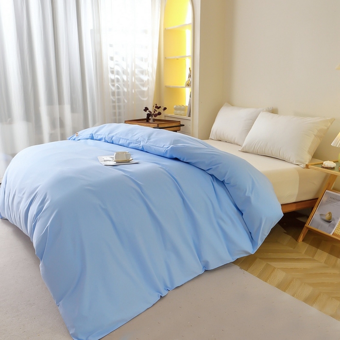 91家纺网 家纺一手货源 找家纺 晶缦 2025新款100%纯棉13376纯色喷气全棉磨毛多规格四件套 暖芸馨-淡天兰