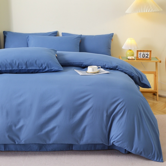 91家纺网 家纺一手货源 找家纺 晶缦 2025新款100%纯棉13376纯色喷气全棉磨毛多规格四件套 暖芸馨-靛青蓝