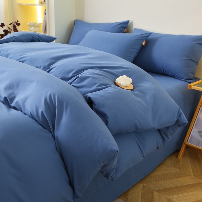 91家纺网 家纺一手货源 找家纺 晶缦 2025新款100%纯棉13376纯色喷气全棉磨毛多规格四件套 暖芸馨-靛青蓝