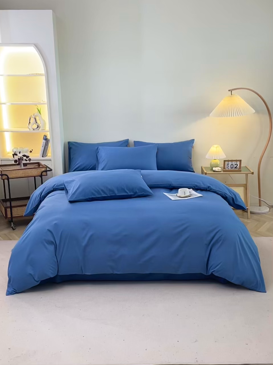 91家纺网 家纺一手货源 找家纺 晶缦 2025新款100%纯棉13376纯色喷气全棉磨毛多规格四件套 暖芸馨-靛青蓝