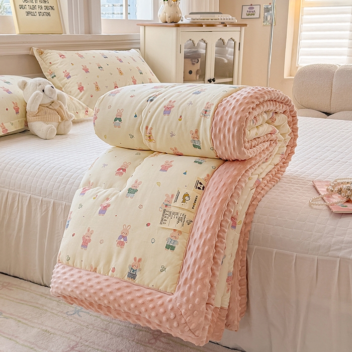 91家纺网 家纺一手货源 找家纺 梦依依 （加微信送买家秀）2025新款40支全棉豆豆被大豆被夏被冬秋被子被芯-风格二 果冻兔