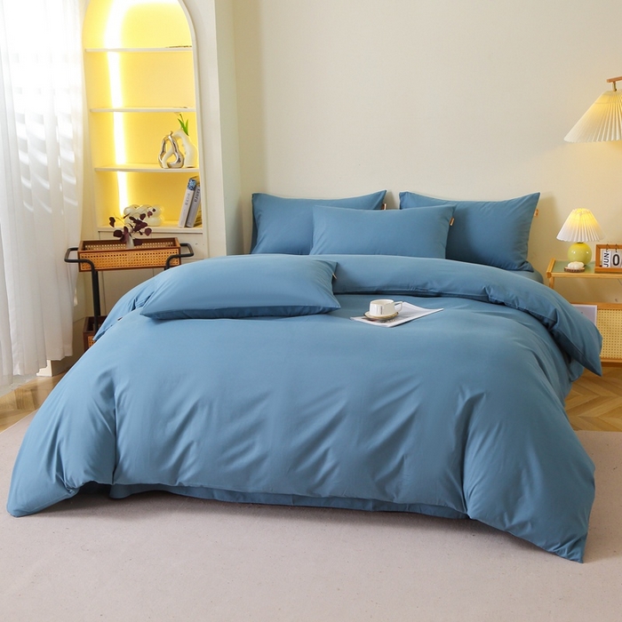 91家纺网 家纺一手货源 找家纺 晶缦 2025新款100%纯棉13376纯色喷气全棉磨毛多规格四件套 暖芸馨-蝶翅蓝