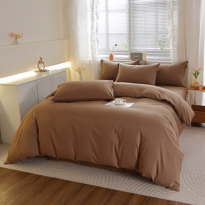 91家纺网 家纺一手货源 找家纺 晶缦 2025新款100%纯棉13376纯色喷气全棉磨毛多规格四件套 暖芸馨-枯茶棕