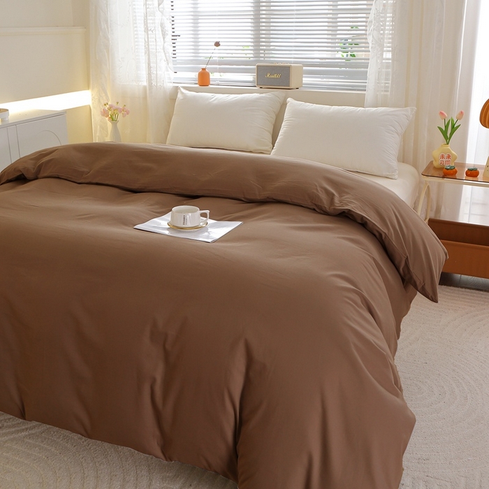 91家纺网 家纺一手货源 找家纺 晶缦 2025新款100%纯棉13376纯色喷气全棉磨毛多规格四件套 暖芸馨-枯茶棕