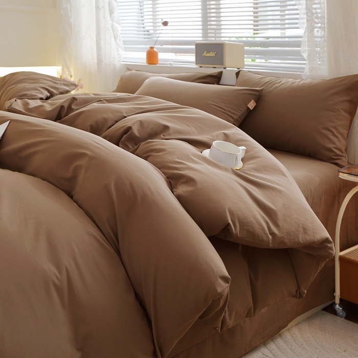 91家纺网 家纺一手货源 找家纺 晶缦 2025新款100%纯棉13376纯色喷气全棉磨毛多规格四件套 暖芸馨-枯茶棕
