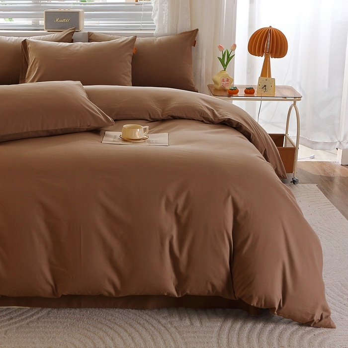 91家纺网 家纺一手货源 找家纺 晶缦 2025新款100%纯棉13376纯色喷气全棉磨毛多规格四件套 暖芸馨-枯茶棕