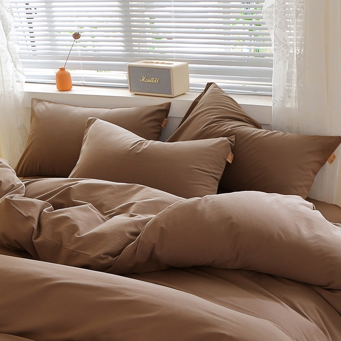 91家纺网 家纺一手货源 找家纺 晶缦 2025新款100%纯棉13376纯色喷气全棉磨毛多规格四件套 暖芸馨-枯茶棕