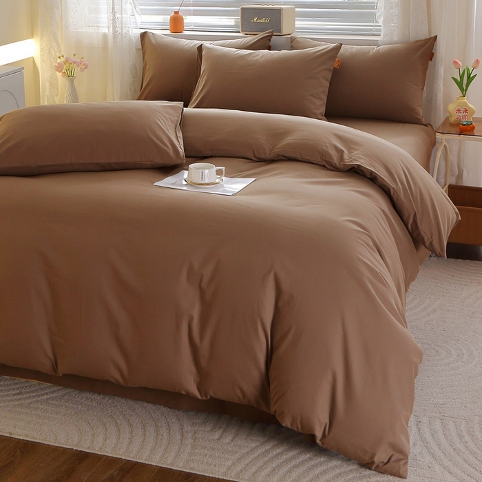 91家纺网 家纺一手货源 找家纺 晶缦 2025新款100%纯棉13376纯色喷气全棉磨毛多规格四件套 暖芸馨-枯茶棕