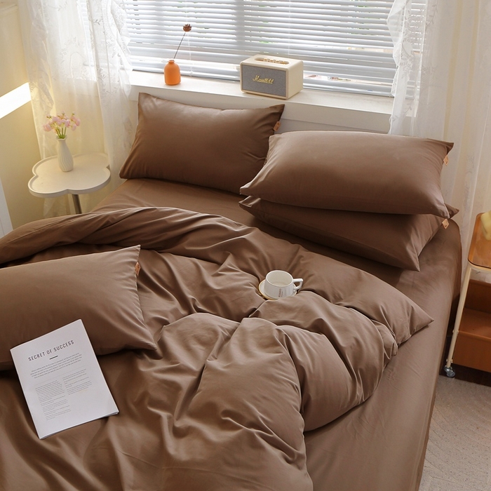 91家纺网 家纺一手货源 找家纺 晶缦 2025新款100%纯棉13376纯色喷气全棉磨毛多规格四件套 暖芸馨-枯茶棕