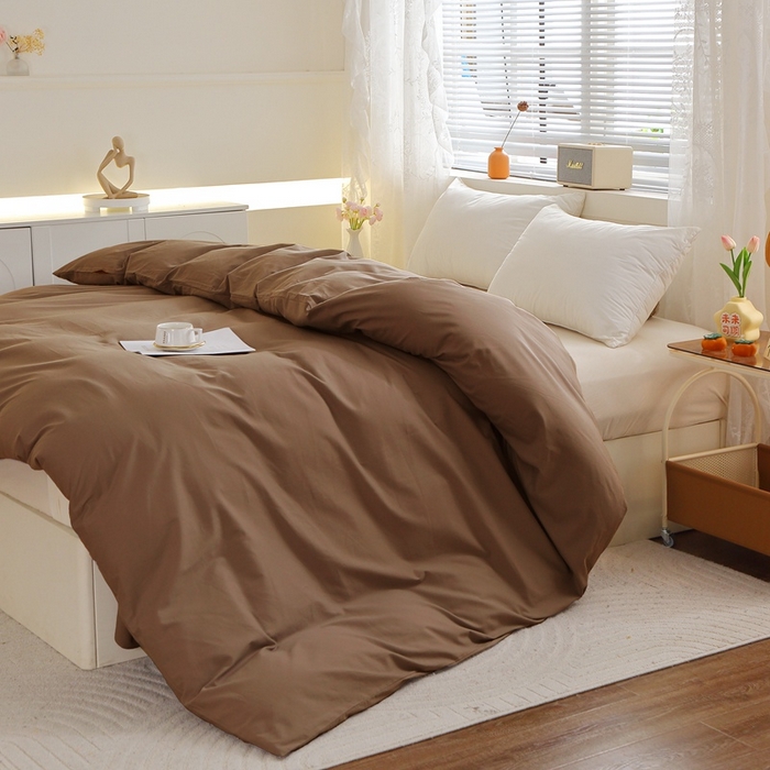 91家纺网 家纺一手货源 找家纺 晶缦 2025新款100%纯棉13376纯色喷气全棉磨毛多规格四件套 暖芸馨-枯茶棕