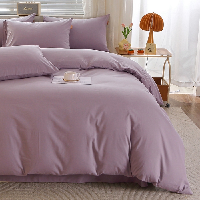 91家纺网 家纺一手货源 找家纺 晶缦 2025新款100%纯棉13376纯色喷气全棉磨毛多规格四件套 暖芸馨-浅陌紫