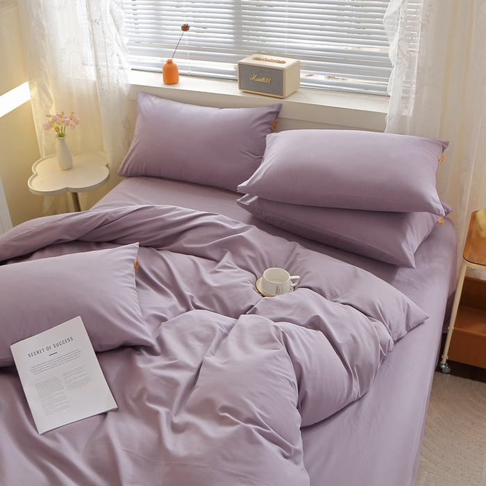 91家纺网 家纺一手货源 找家纺 晶缦 2025新款100%纯棉13376纯色喷气全棉磨毛多规格四件套 暖芸馨-浅陌紫