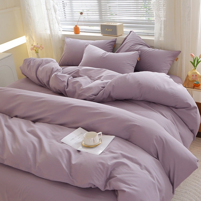 91家纺网 家纺一手货源 找家纺 晶缦 2025新款100%纯棉13376纯色喷气全棉磨毛多规格四件套 暖芸馨-浅陌紫