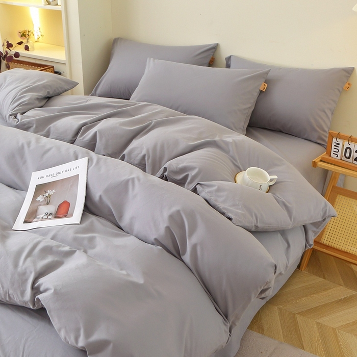 91家纺网 家纺一手货源 找家纺 晶缦 2025新款100%纯棉13376纯色喷气全棉磨毛多规格四件套 暖芸馨-浅青灰
