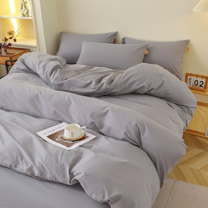 91家纺网 家纺一手货源 找家纺 晶缦 2025新款100%纯棉13376纯色喷气全棉磨毛多规格四件套 暖芸馨-浅青灰