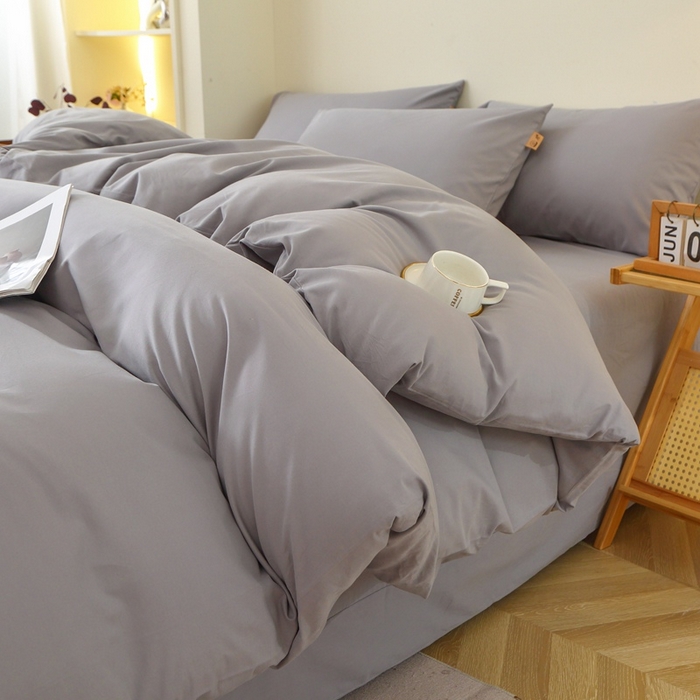 91家纺网 家纺一手货源 找家纺 晶缦 2025新款100%纯棉13376纯色喷气全棉磨毛多规格四件套 暖芸馨-浅青灰