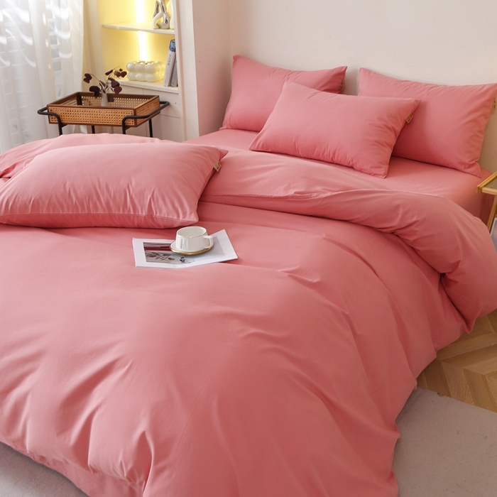 91家纺网 家纺一手货源 找家纺 晶缦 2025新款100%纯棉13376纯色喷气全棉磨毛多规格四件套 暖芸馨-蕊红玉