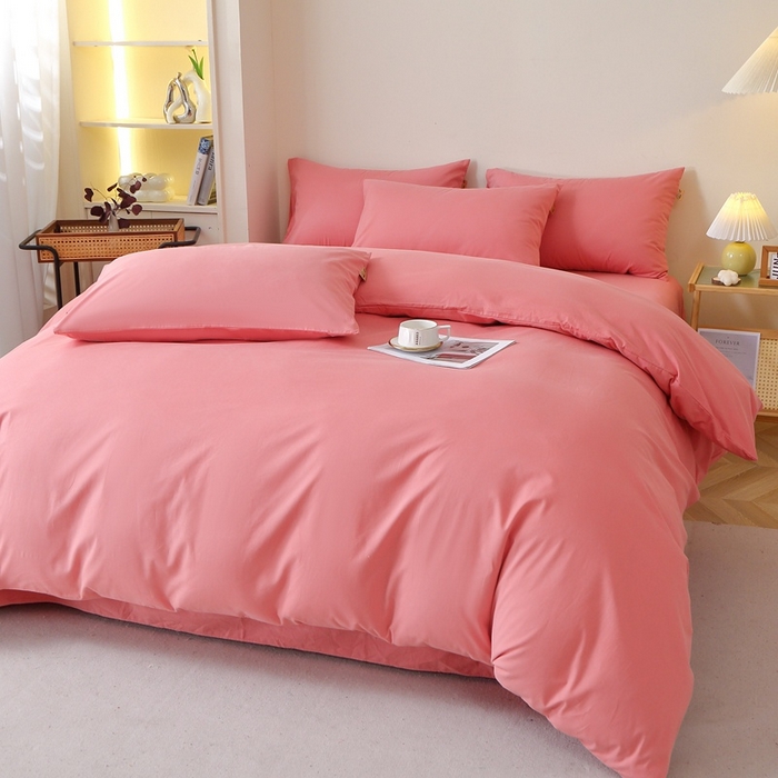 91家纺网 家纺一手货源 找家纺 晶缦 2025新款100%纯棉13376纯色喷气全棉磨毛多规格四件套 暖芸馨-蕊红玉