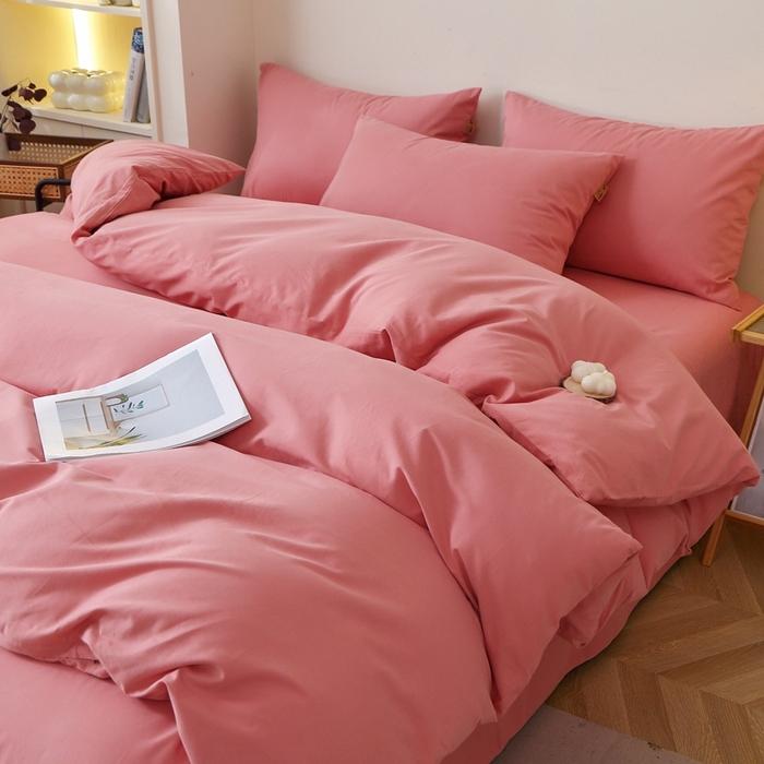 91家纺网 家纺一手货源 找家纺 晶缦 2025新款100%纯棉13376纯色喷气全棉磨毛多规格四件套 暖芸馨-蕊红玉