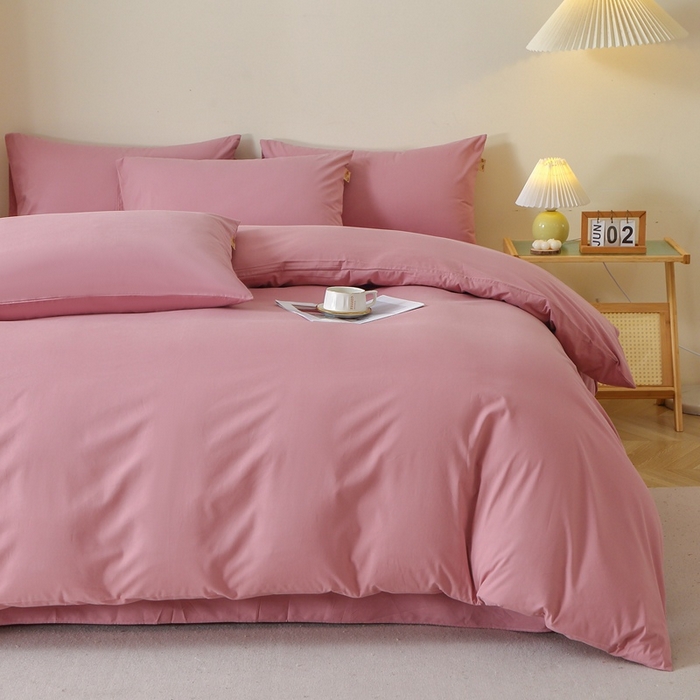 91家纺网 家纺一手货源 找家纺 晶缦 2025新款100%纯棉13376纯色喷气全棉磨毛多规格四件套 暖芸馨-山黎豆红