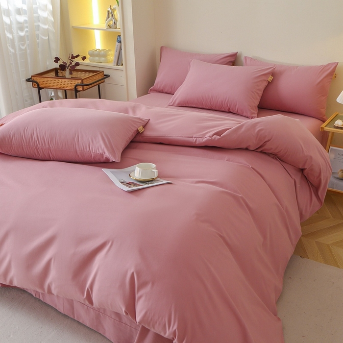 91家纺网 家纺一手货源 找家纺 晶缦 2025新款100%纯棉13376纯色喷气全棉磨毛多规格四件套 暖芸馨-山黎豆红