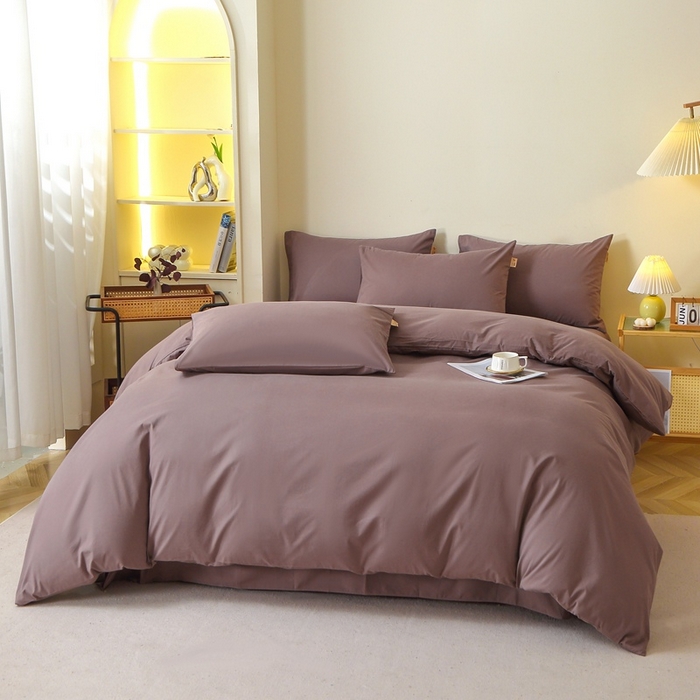 91家纺网 家纺一手货源 找家纺 晶缦 2025新款100%纯棉13376纯色喷气全棉磨毛多规格四件套 暖芸馨-深松棕