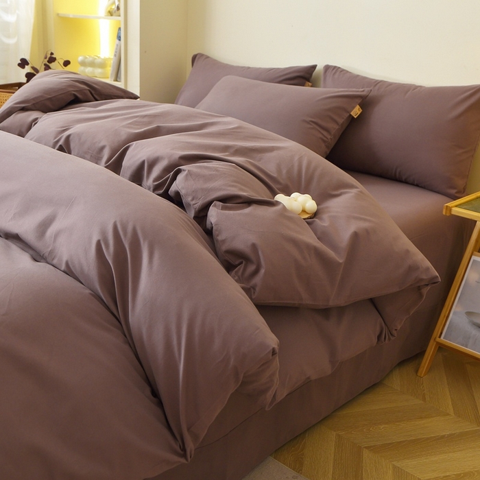 91家纺网 家纺一手货源 找家纺 晶缦 2025新款100%纯棉13376纯色喷气全棉磨毛多规格四件套 暖芸馨-深松棕