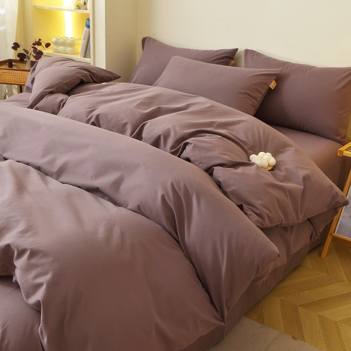 91家纺网 家纺一手货源 找家纺 晶缦 2025新款100%纯棉13376纯色喷气全棉磨毛多规格四件套 暖芸馨-深松棕