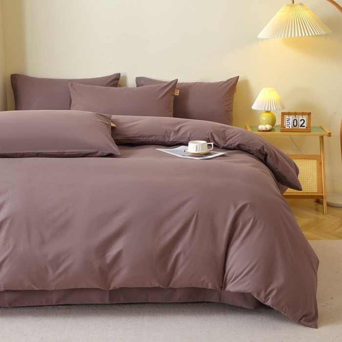 91家纺网 家纺一手货源 找家纺 晶缦 2025新款100%纯棉13376纯色喷气全棉磨毛多规格四件套 暖芸馨-深松棕