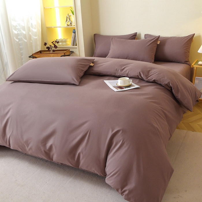 91家纺网 家纺一手货源 找家纺 晶缦 2025新款100%纯棉13376纯色喷气全棉磨毛多规格四件套 暖芸馨-深松棕