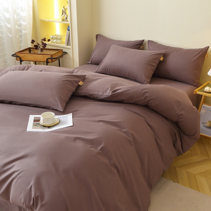 91家纺网 家纺一手货源 找家纺 晶缦 2025新款100%纯棉13376纯色喷气全棉磨毛多规格四件套 暖芸馨-深松棕