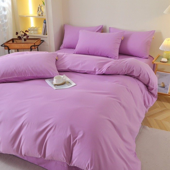 91家纺网 家纺一手货源 找家纺 晶缦 2025新款100%纯棉13376纯色喷气全棉磨毛多规格四件套 暖芸馨-雾紫色