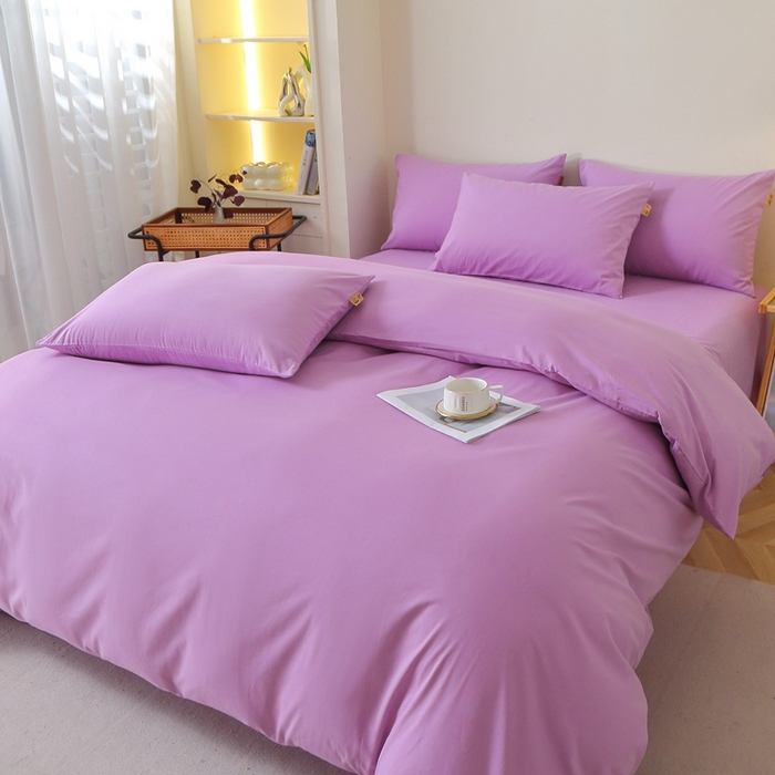 91家纺网 家纺一手货源 找家纺 晶缦 2025新款100%纯棉13376纯色喷气全棉磨毛多规格四件套 暖芸馨-雾紫色