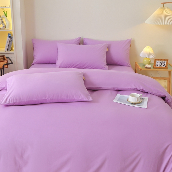 91家纺网 家纺一手货源 找家纺 晶缦 2025新款100%纯棉13376纯色喷气全棉磨毛多规格四件套 暖芸馨-雾紫色