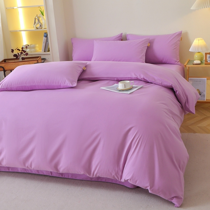 91家纺网 家纺一手货源 找家纺 晶缦 2025新款100%纯棉13376纯色喷气全棉磨毛多规格四件套 暖芸馨-雾紫色