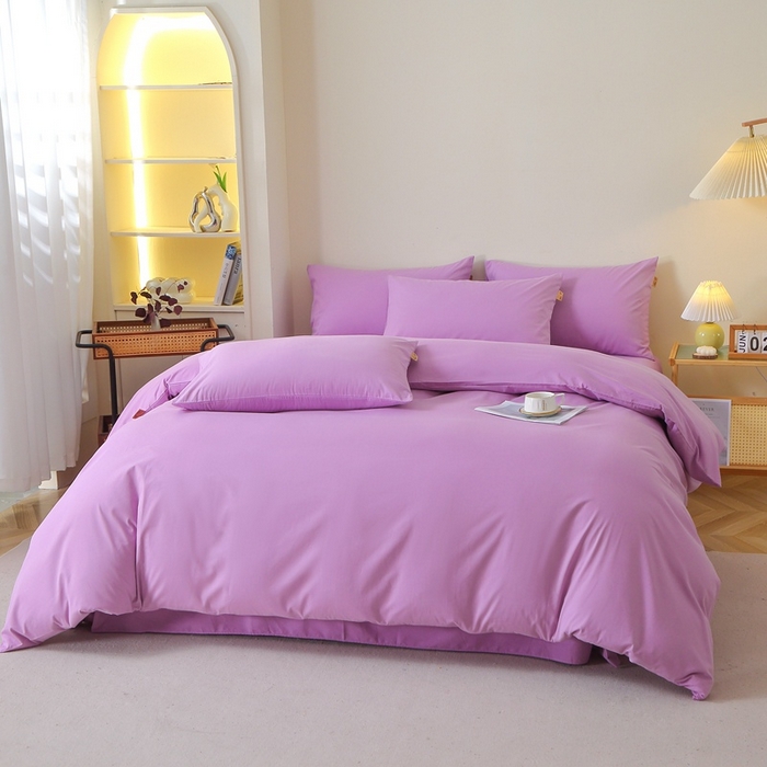 91家纺网 家纺一手货源 找家纺 晶缦 2025新款100%纯棉13376纯色喷气全棉磨毛多规格四件套 暖芸馨-雾紫色